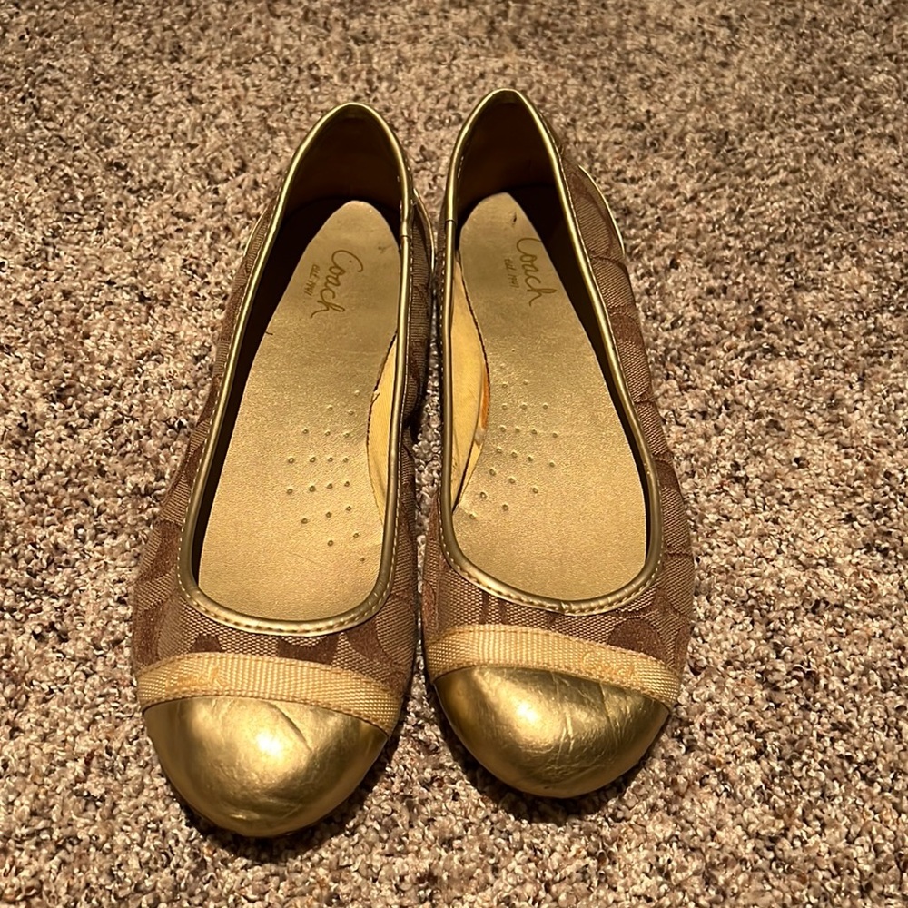 Gold Coach Ballerina Flats